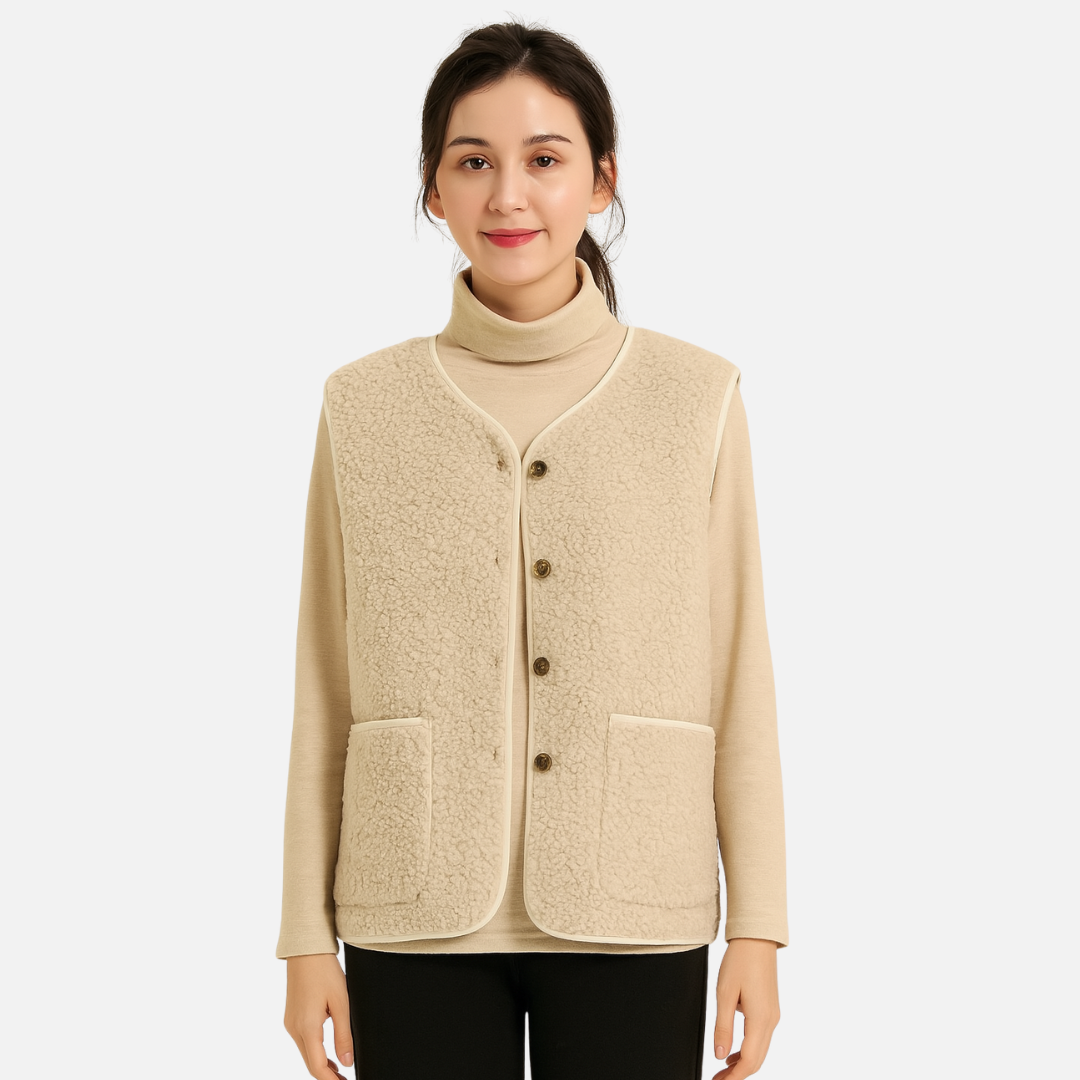 Women's Casual Soft Bodywarmer - Teddy Fleece Sleeveless Jacket