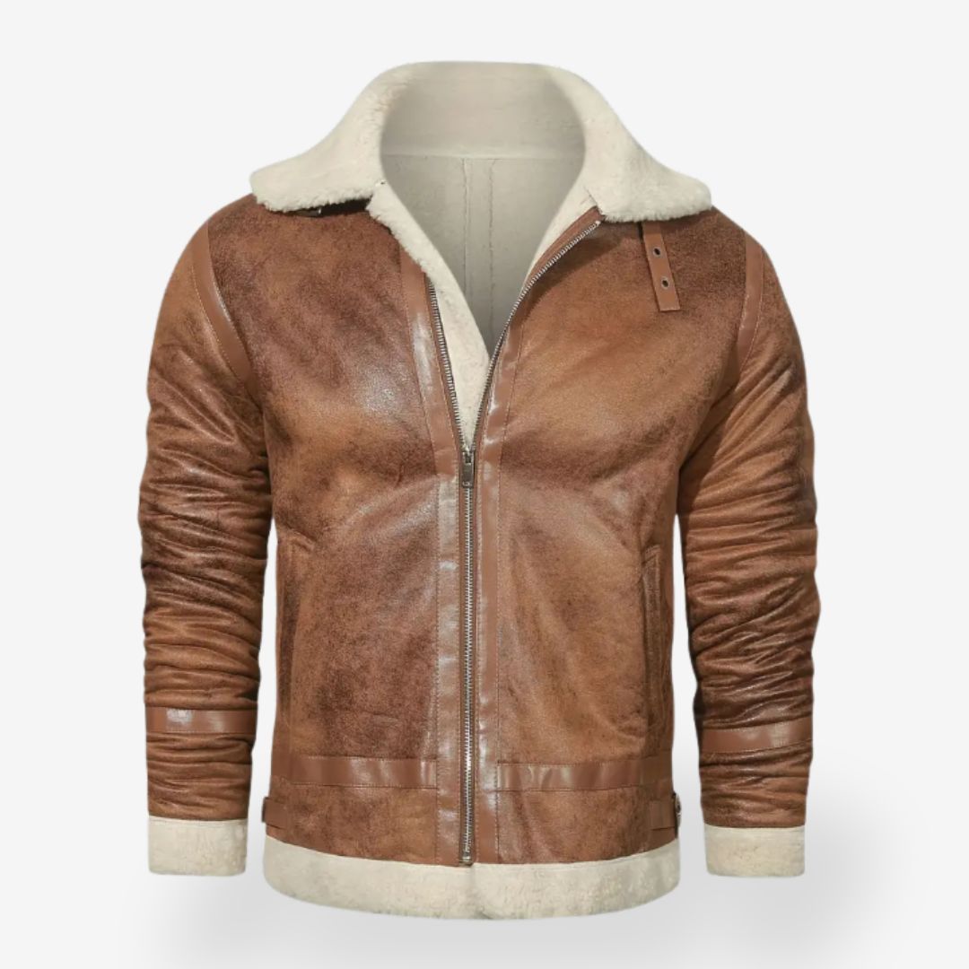 Men’s Warm Brown Faux Leather Jacket with Wool Lining