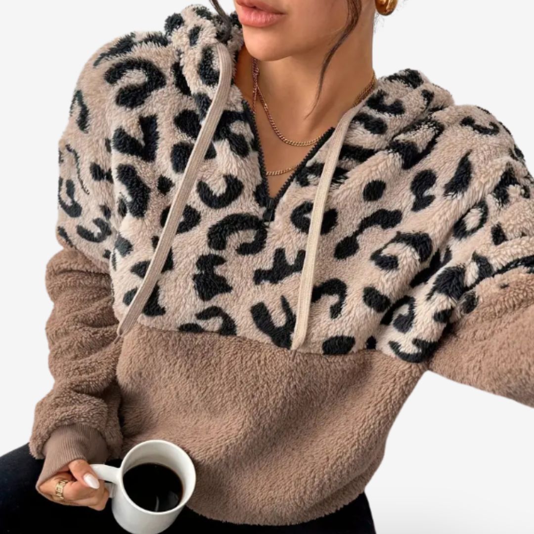 Women's Leopard Print Half-Zipper Sweater