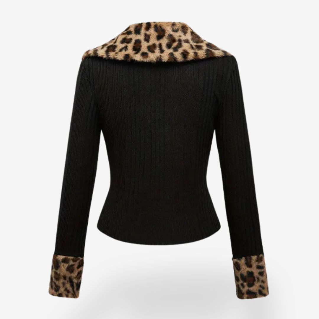 Women’s Panther Print Tie-Front Cardigan with Collar