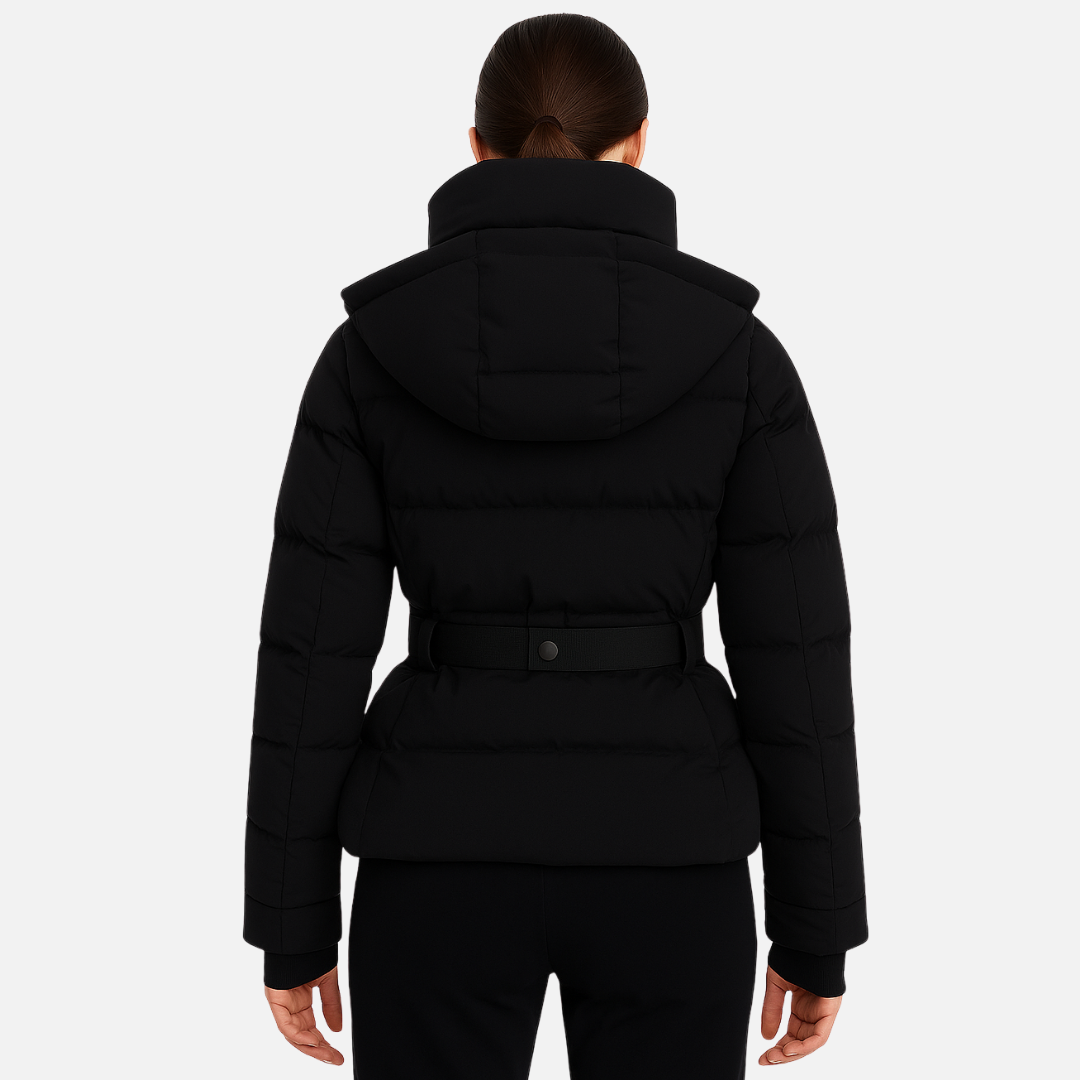 Women’s Black Insulated Parka Jacket – Waterproof Belted Winter Jacket
