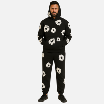 Unisex Cotton Floral Tracksuit – Comfortable Floral Hoodie & Joggers Outfit Set