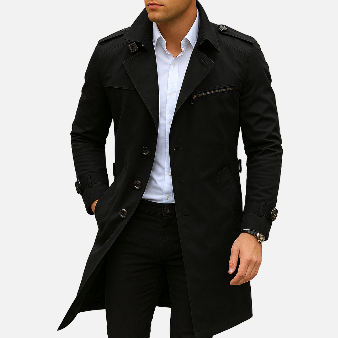 Men's Old Money Trenchcoat - Buttoned Long Jacket