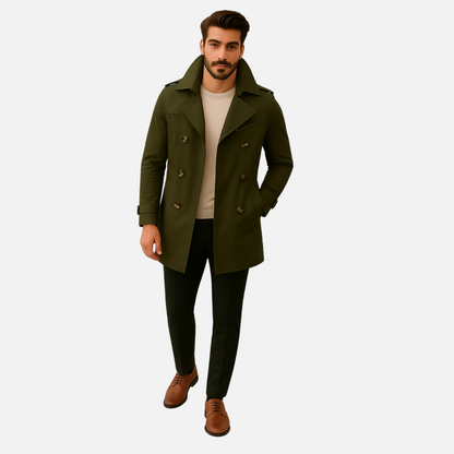 Men’s Long Trench Coat Jacket - Windproof Trench Coat