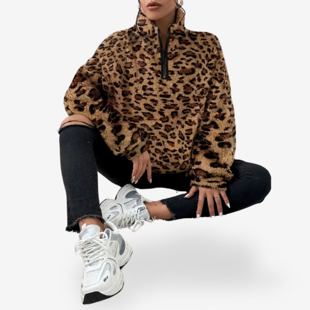 Women's Leopard Print Half-Zipper Sweater