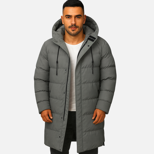 Long Men's Overcoat - Hooded Long Puffer Parka