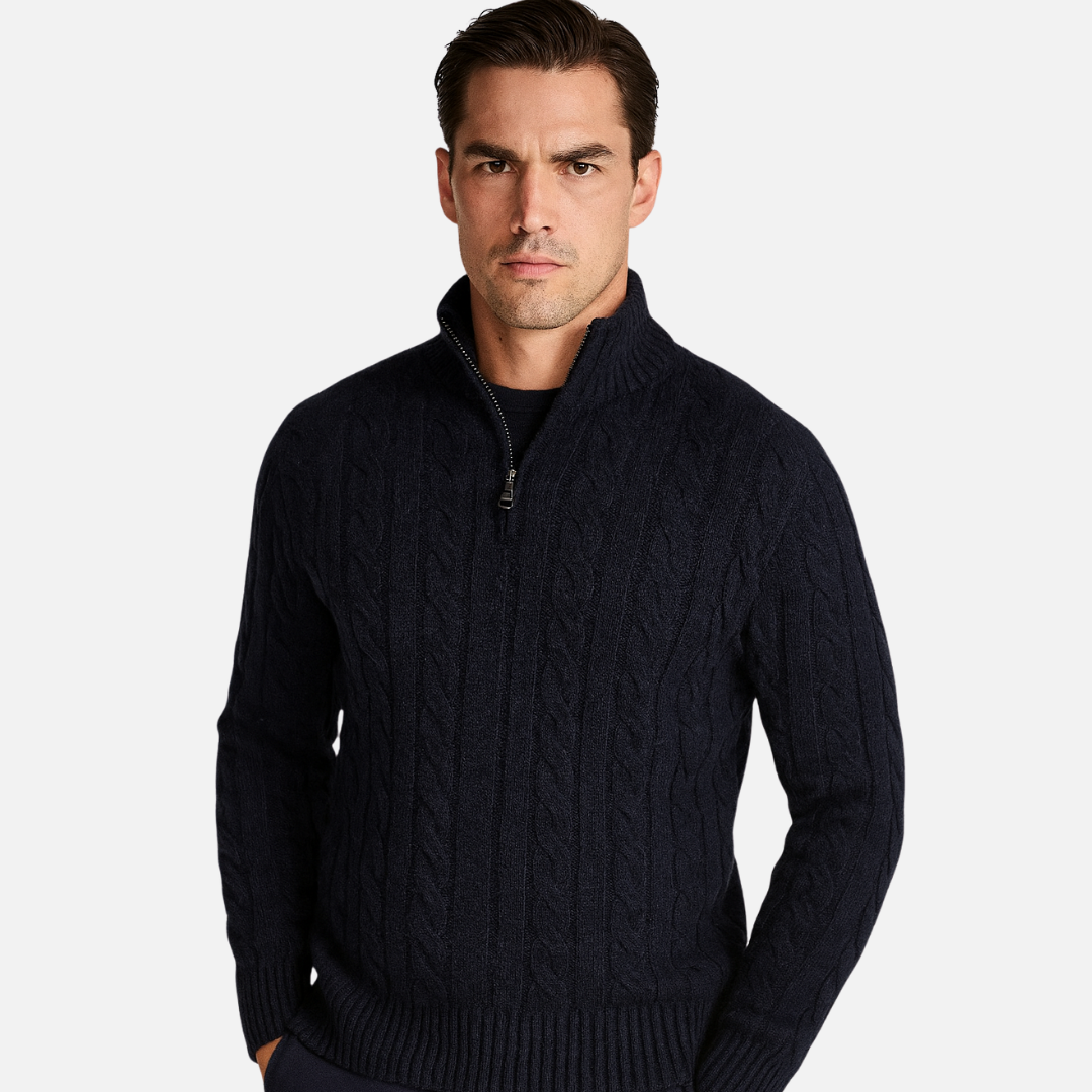Men's Cotton Knit Half-Zip Sweater - Knitted Half-Zipper