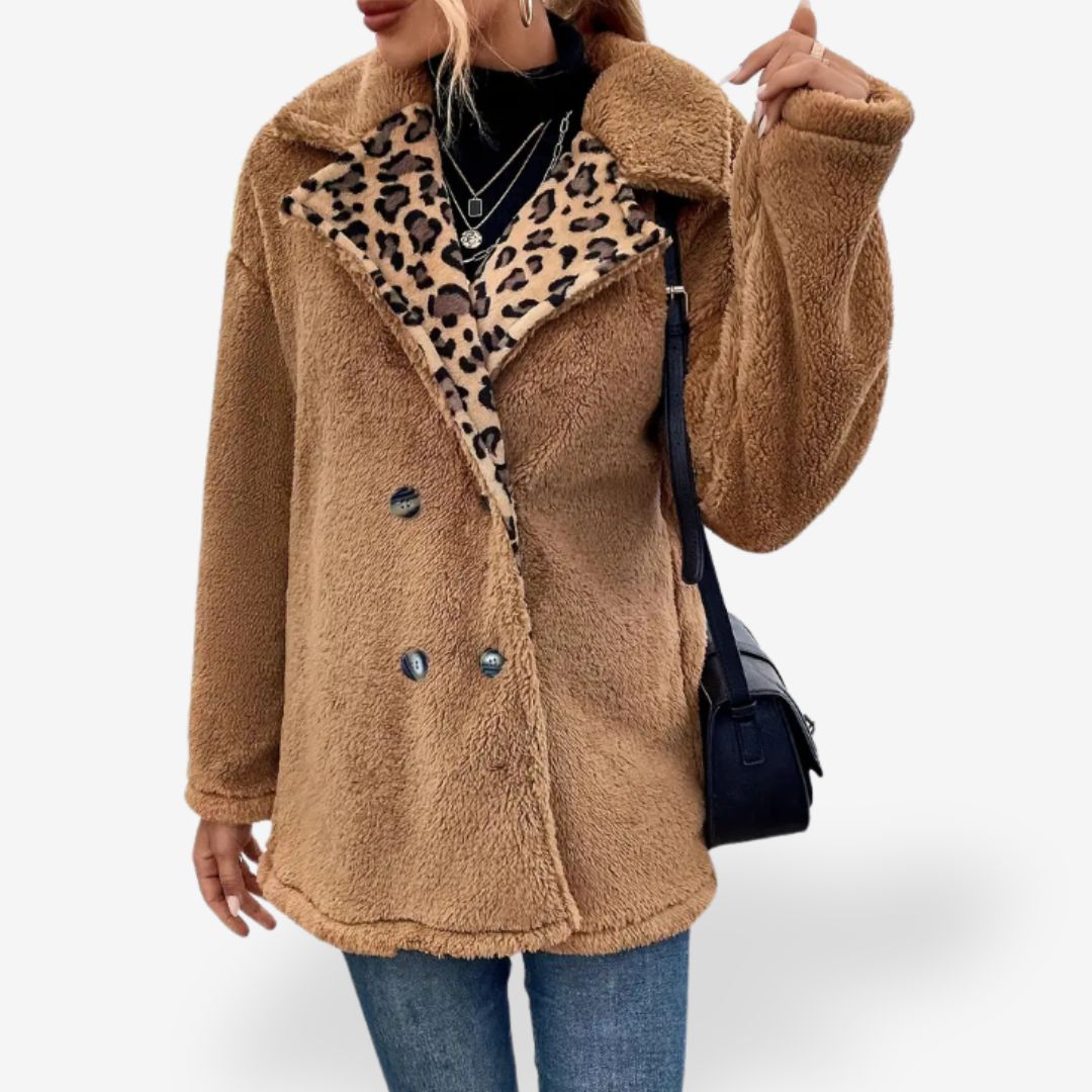 Women’s Panther Print Teddy Coat Jacket