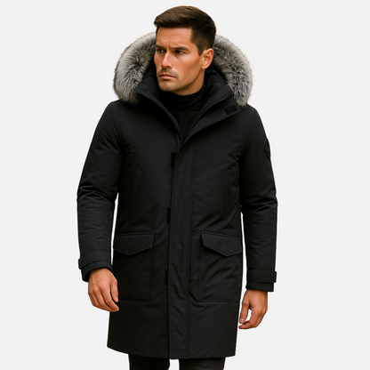 Men’s Winter Jacket with Hood and Faux Fur Collar – Warm Coat