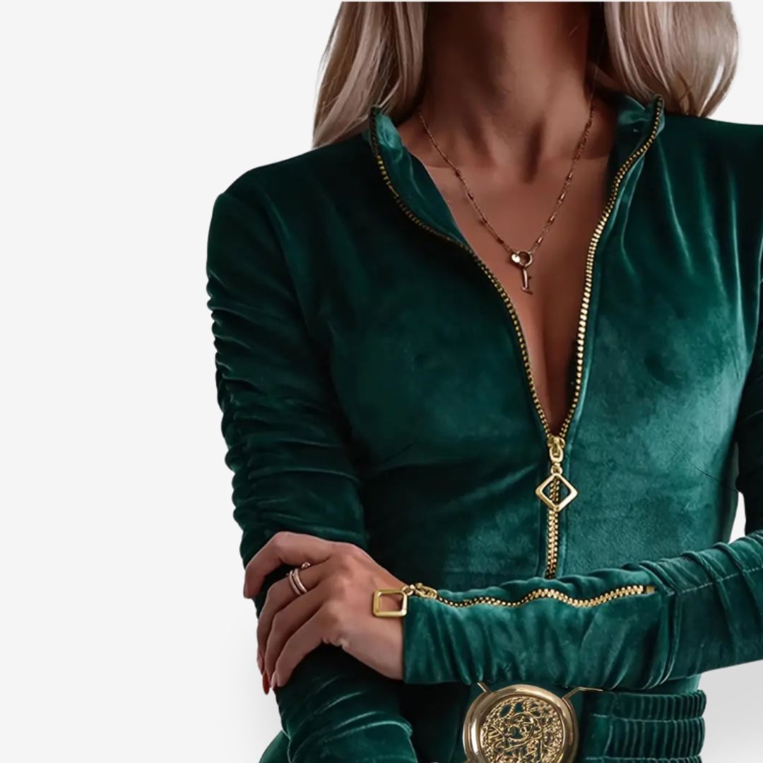 Women’s Velvet Jumpsuit in Green