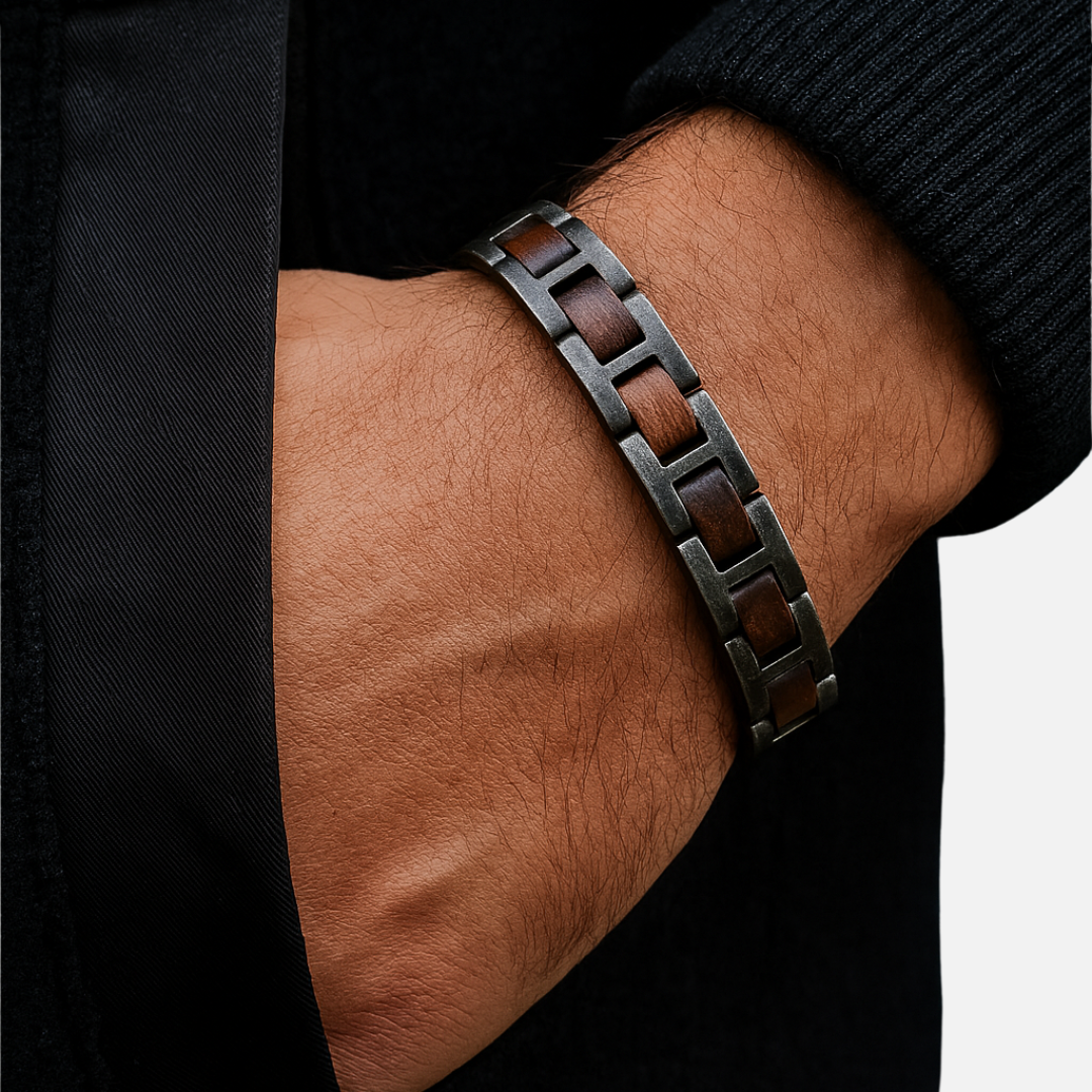 Men’s Wooden and Silver Bracelet - Antique Jewellery