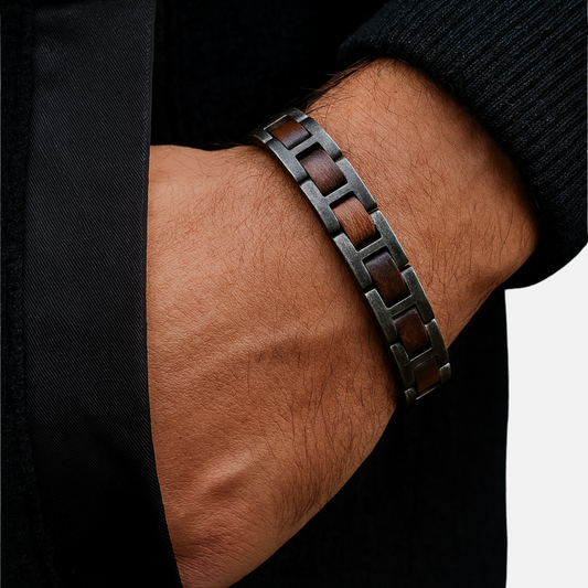 Men’s Wooden and Silver Bracelet - Antique Jewellery