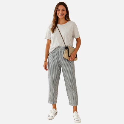 Women’s Casual Striped Linen Pants - Women's Linen Trousers