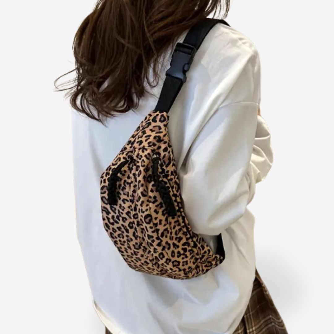 Leopard Print Shoulder Bag with Zipper