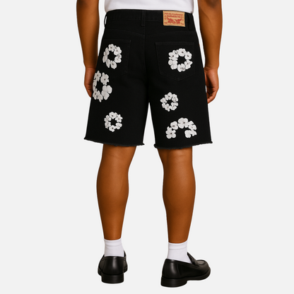 Men’s Denim Floral Shorts - Floral Wreath Shorts