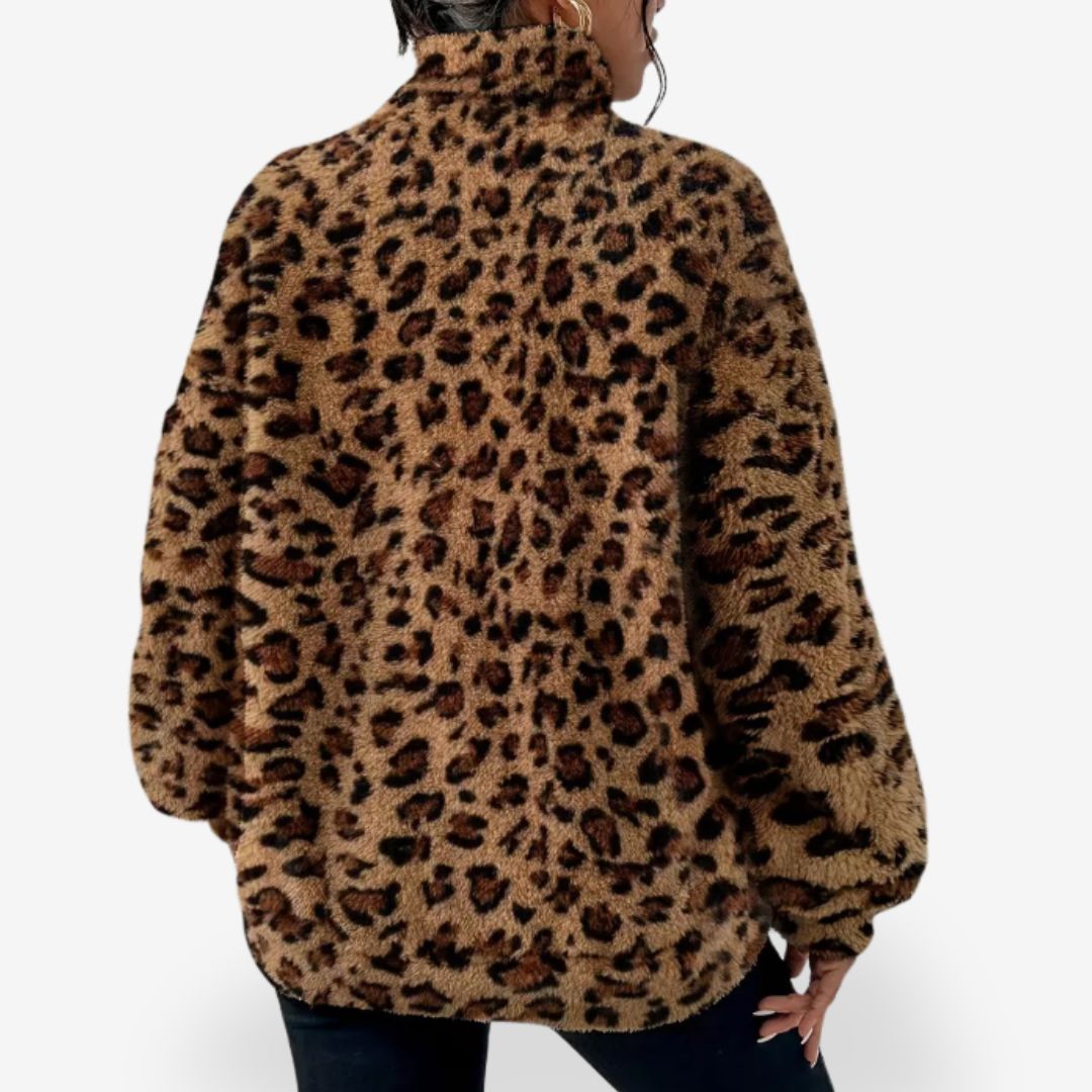 Women's Leopard Print Half-Zipper Sweater