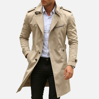 Men's Old Money Trenchcoat - Buttoned Long Jacket