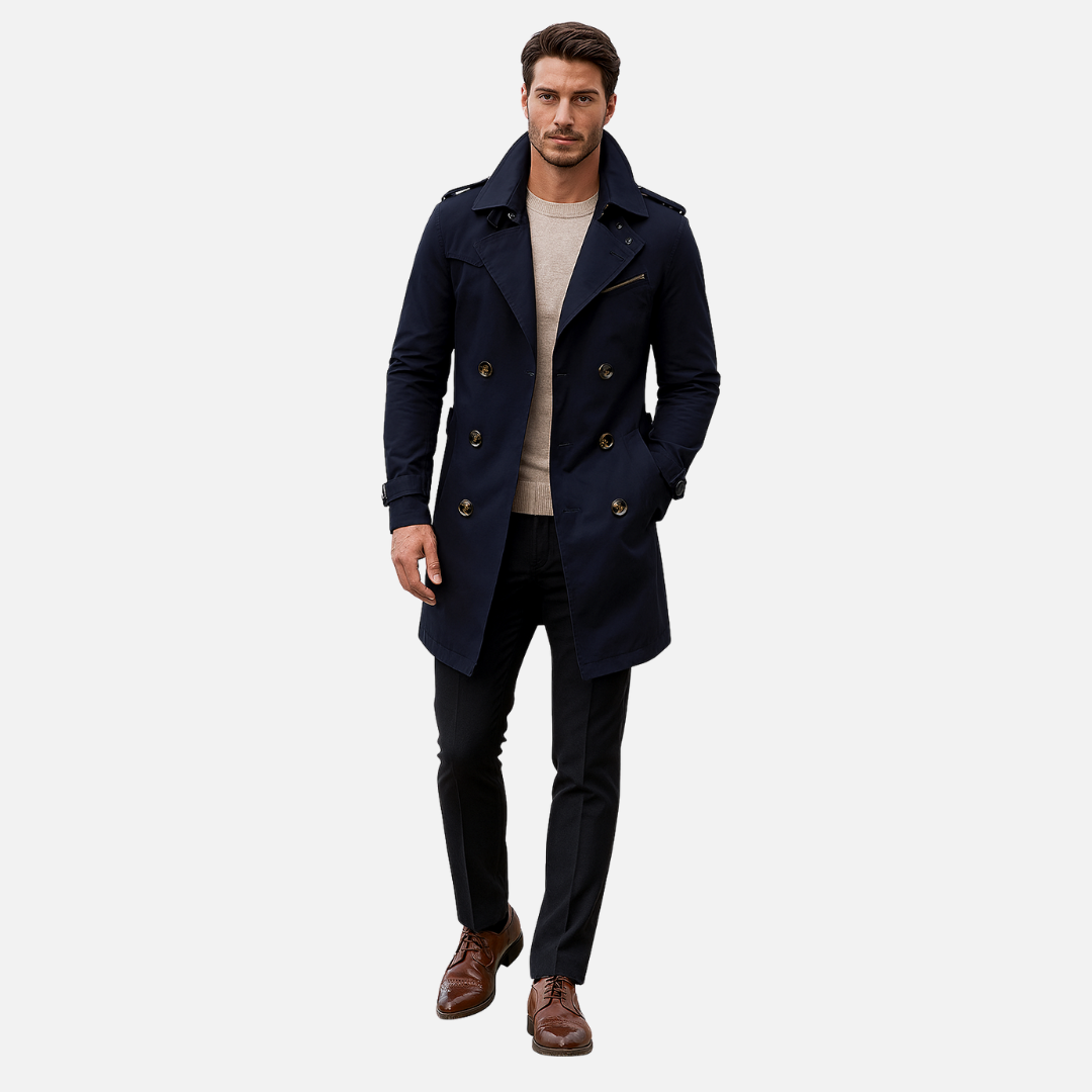 Men’s Long Trench Coat Jacket - Windproof Trench Coat