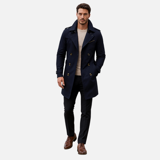 Men’s Long Trench Coat Jacket - Windproof Trench Coat