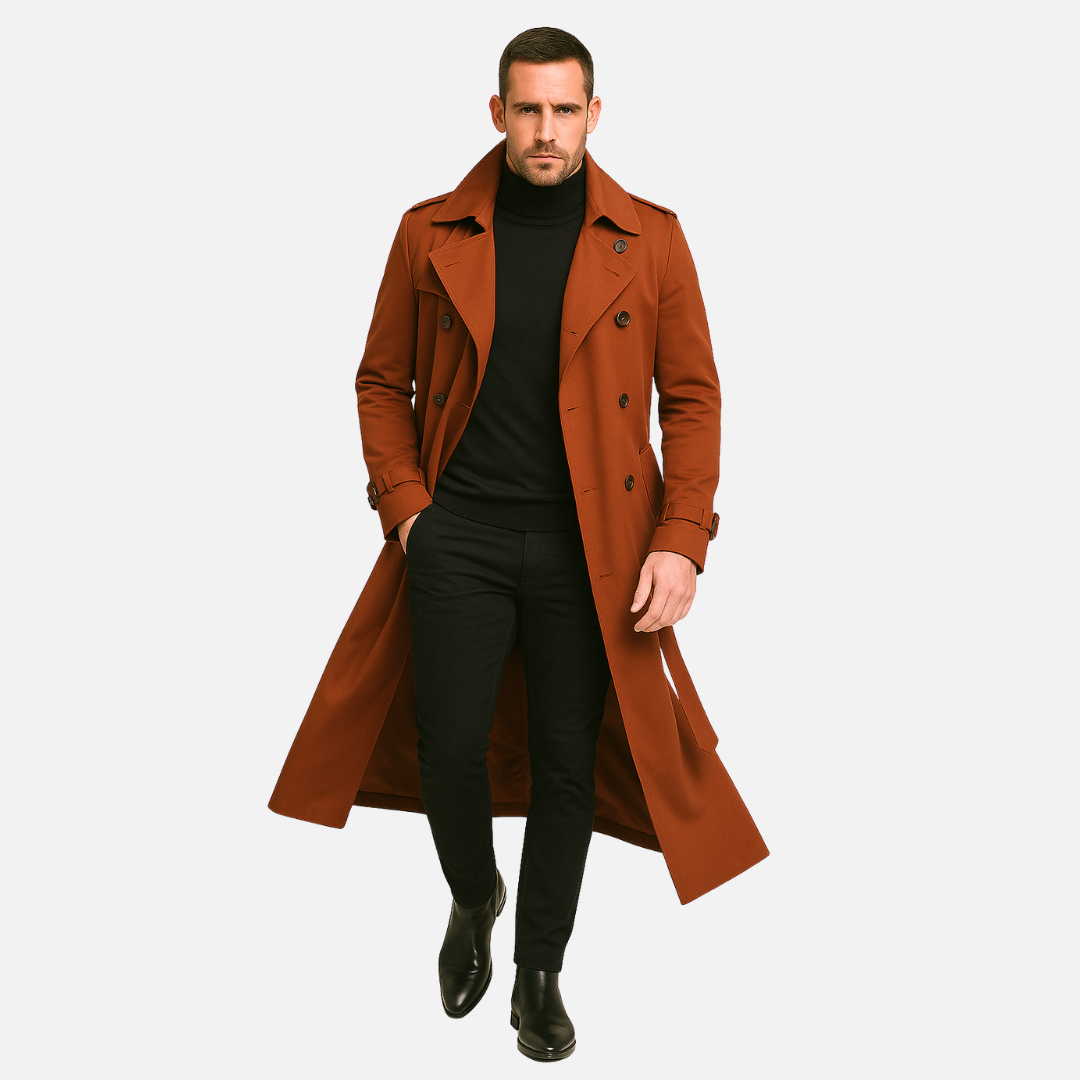 Men's Long Trench Coat - Insulated Trenchcoat Jacket