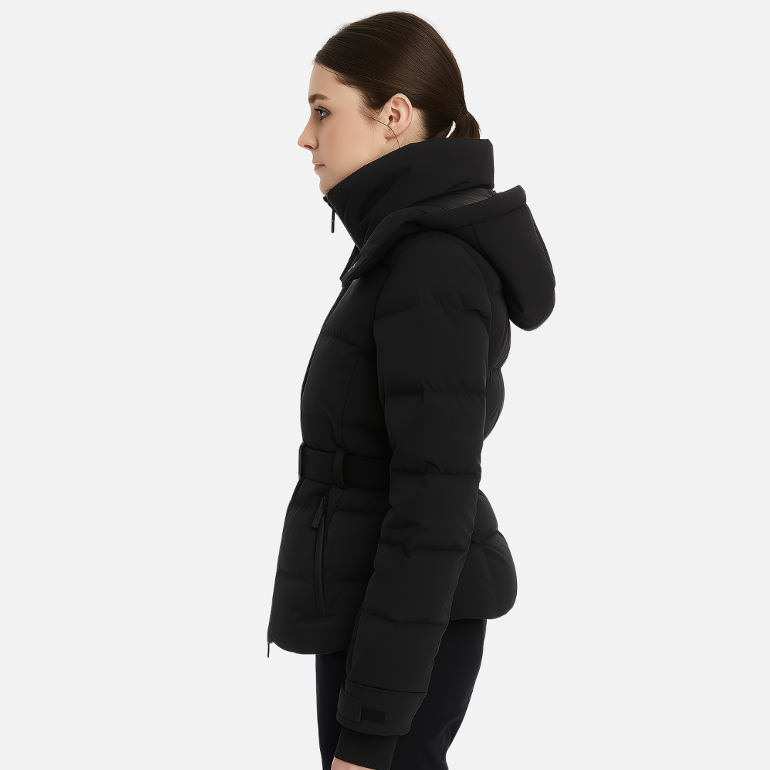 Women’s Black Insulated Parka Jacket – Waterproof Belted Winter Jacket