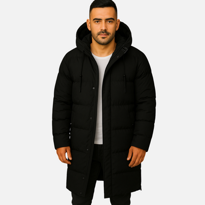 Long Men's Overcoat - Hooded Long Puffer Parka