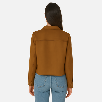 Women’s Soft Cropped Jacket – Soft Button-Up Coat with Pockets