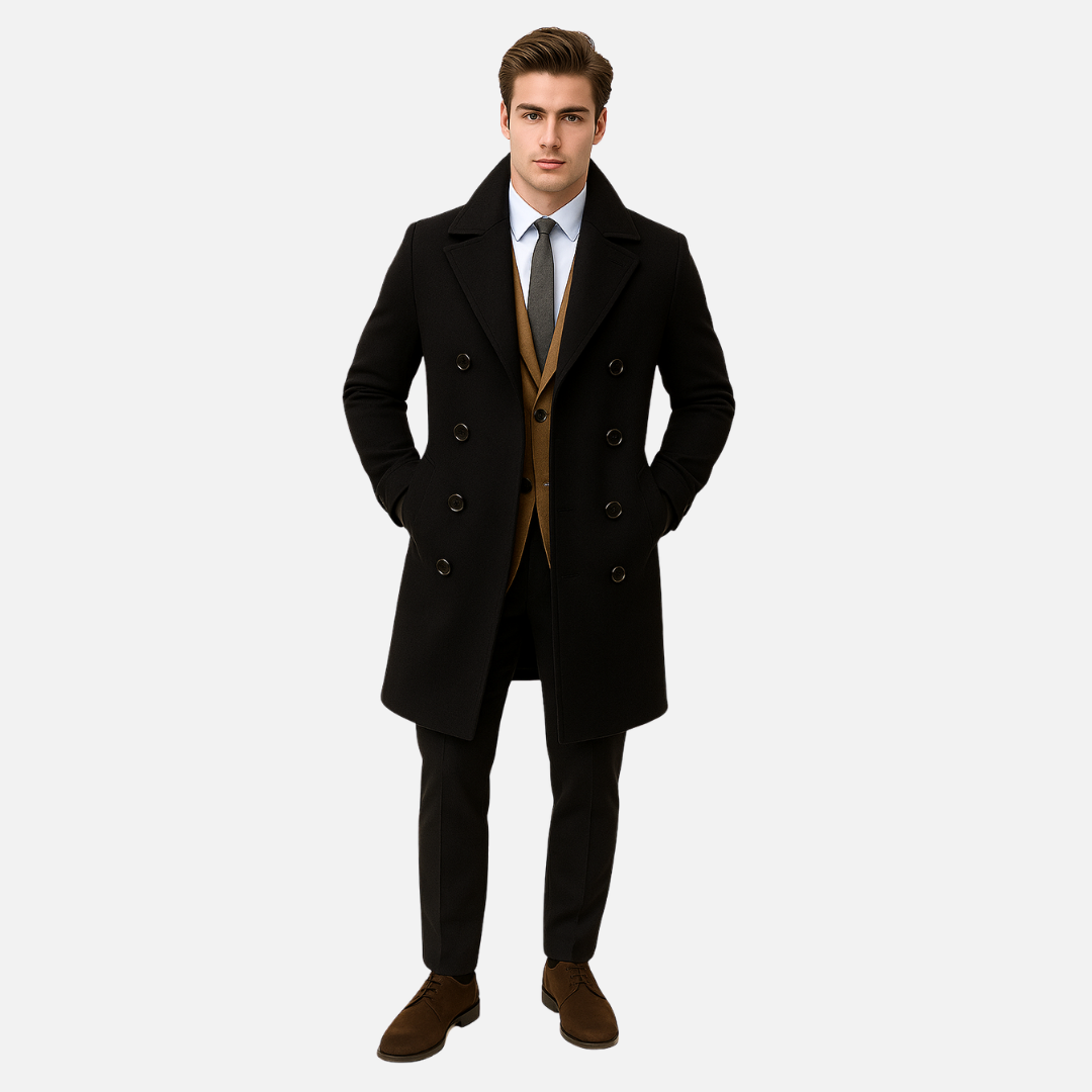 Men's Merino Wool Trench Coat - Long Wool Jacket