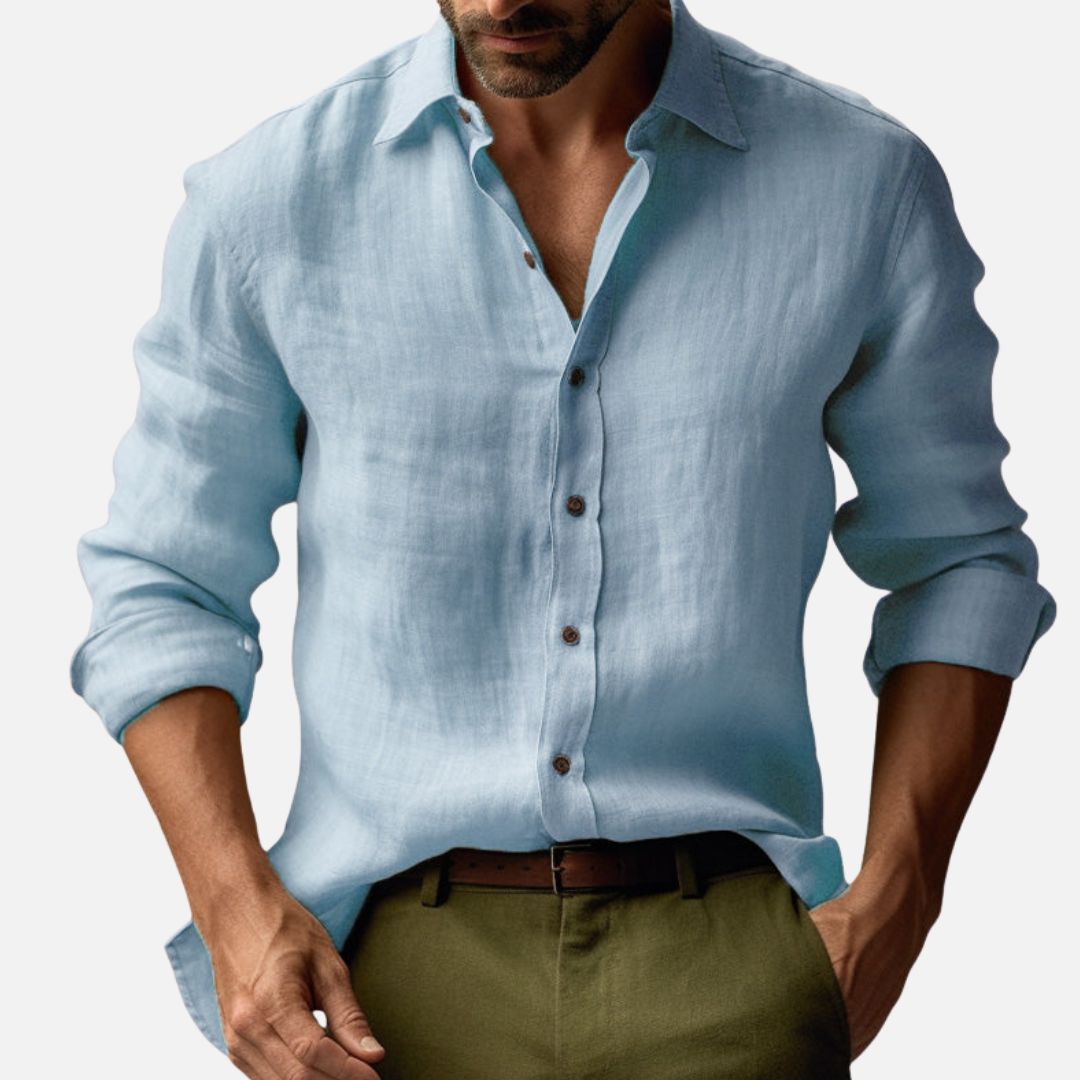 Men's Vintage Linen Blouse - Long Sleeve Blouse