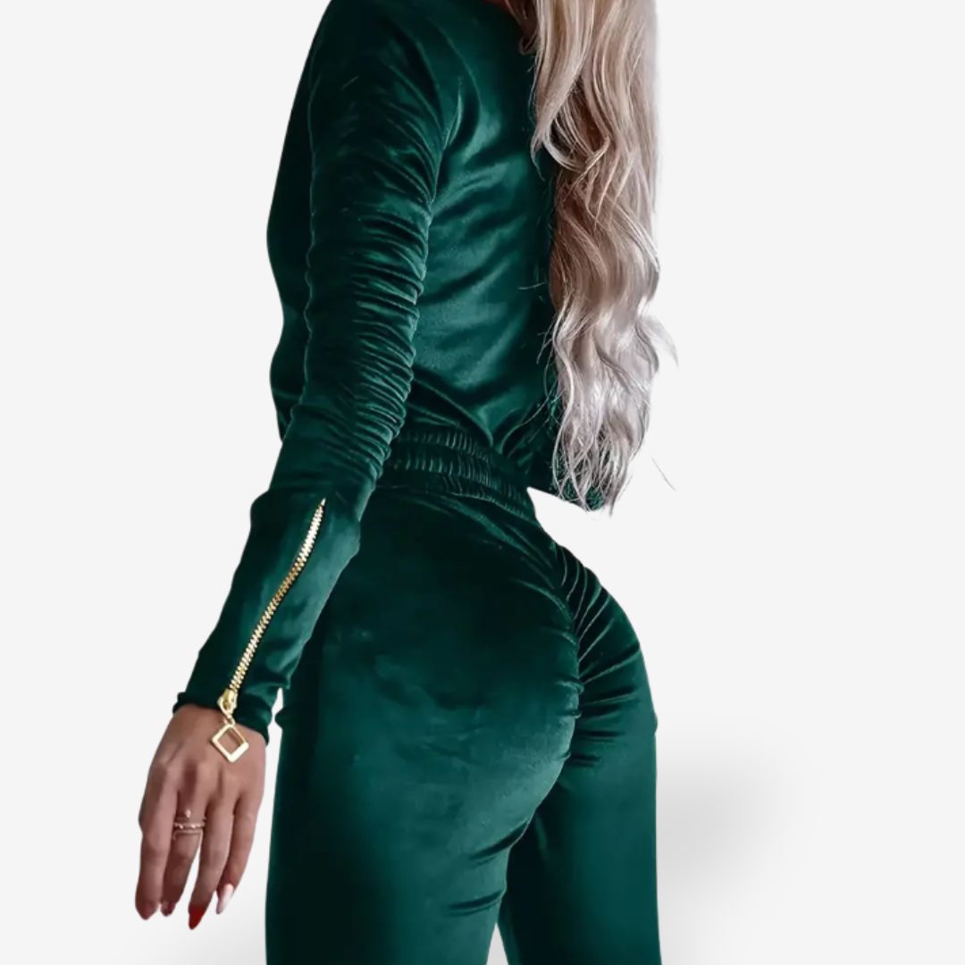 Women’s Velvet Jumpsuit in Green