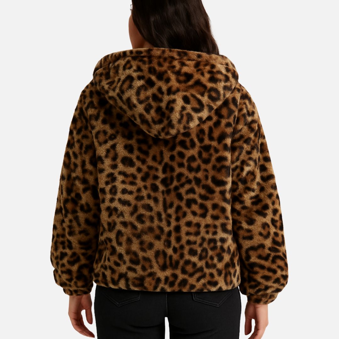 Women’s Warm Leopard Print Jacket – Soft Fleece Cardigan