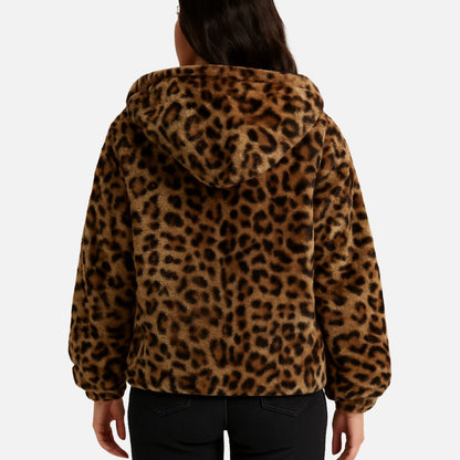 Women’s Warm Leopard Print Jacket – Soft Fleece Cardigan