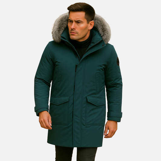 Men’s Winter Jacket with Hood and Faux Fur Collar – Warm Coat