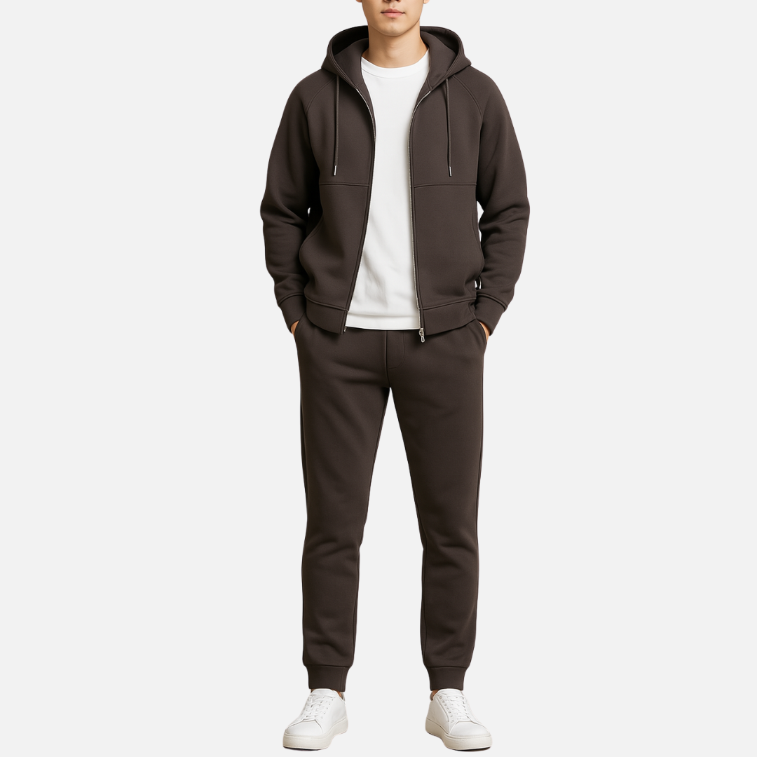 Men’s Luxury Zip-Up Tracksuit – 2-Piece Smart Casual Outfit