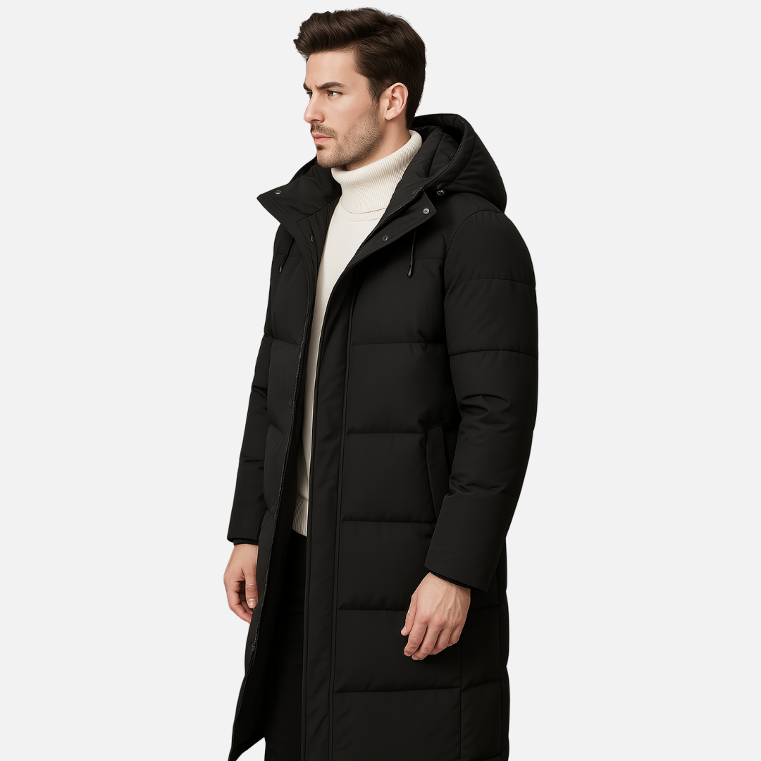Men’s Long Puffer Coat – Waterproof Trench Coat Jacket