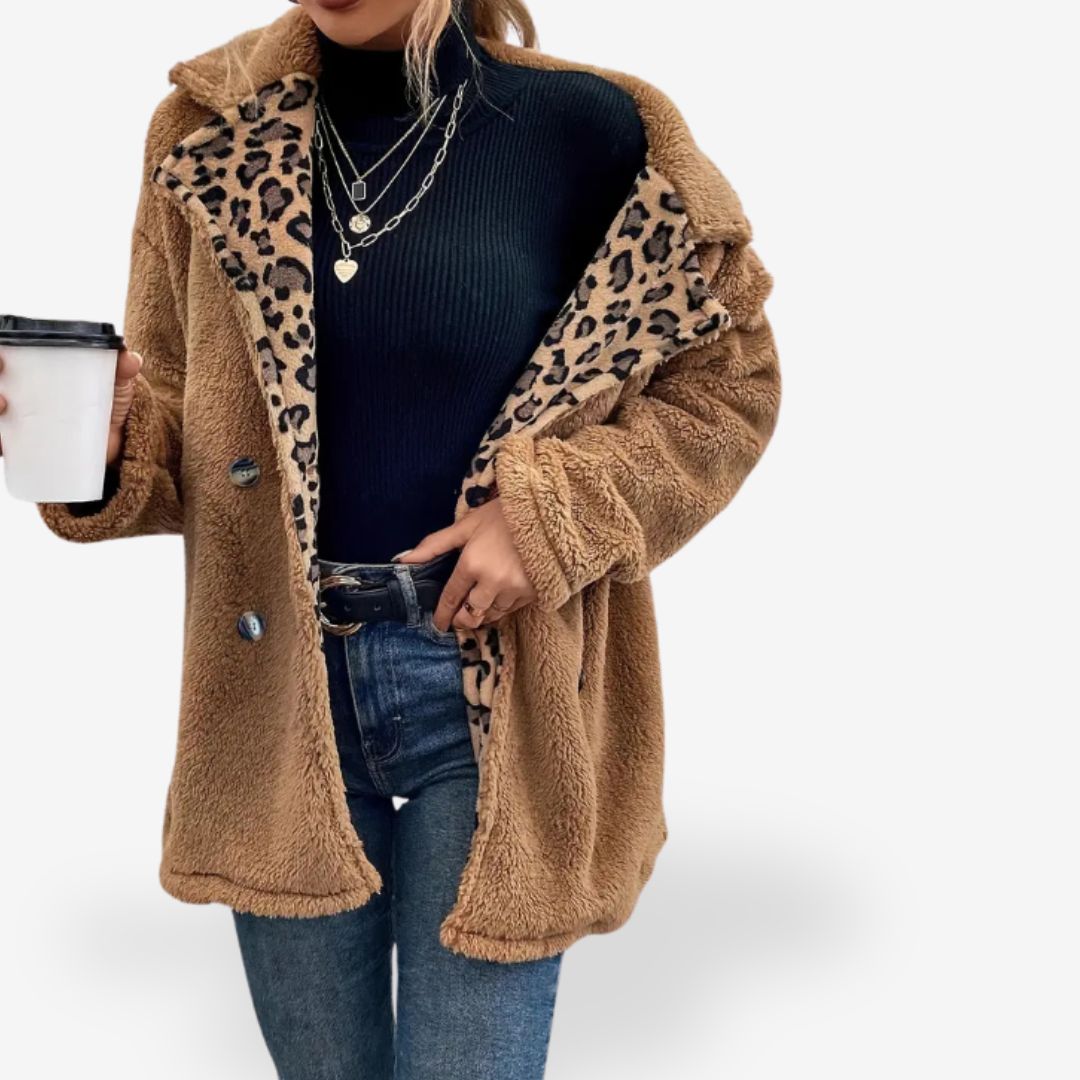 Women’s Panther Print Teddy Coat Jacket