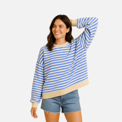Women's Striped Cotton Sweater - Cozy Sweater