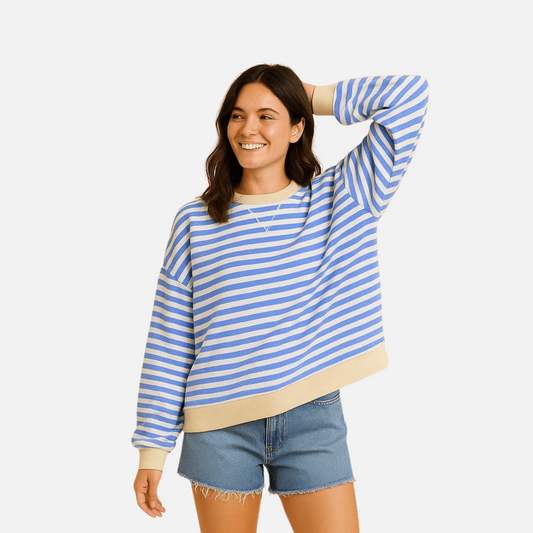 Women's Striped Cotton Sweater - Cozy Sweater