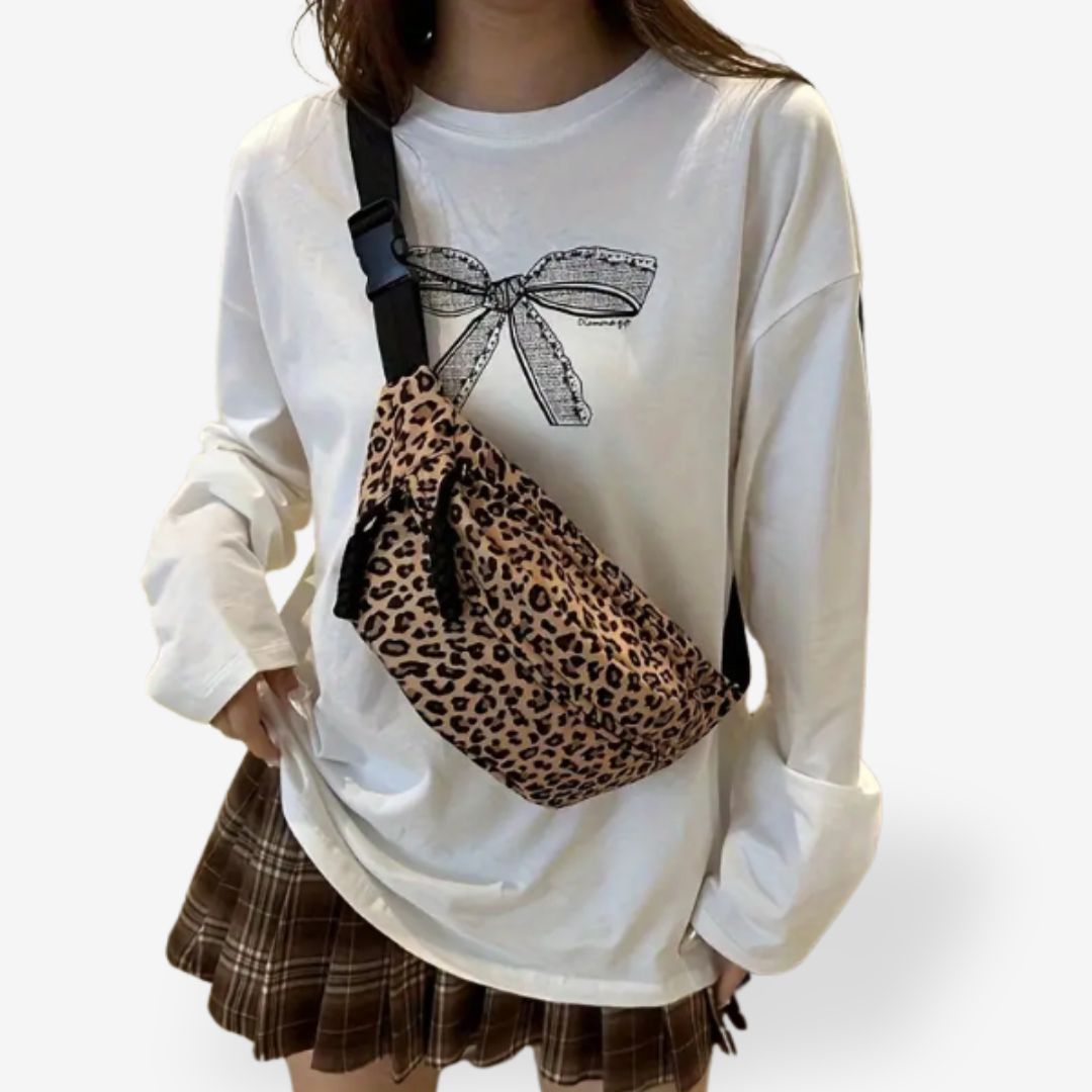 Leopard Print Shoulder Bag with Zipper