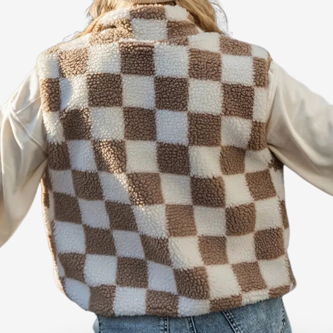 Women's Checkered Teddy Vest Warm