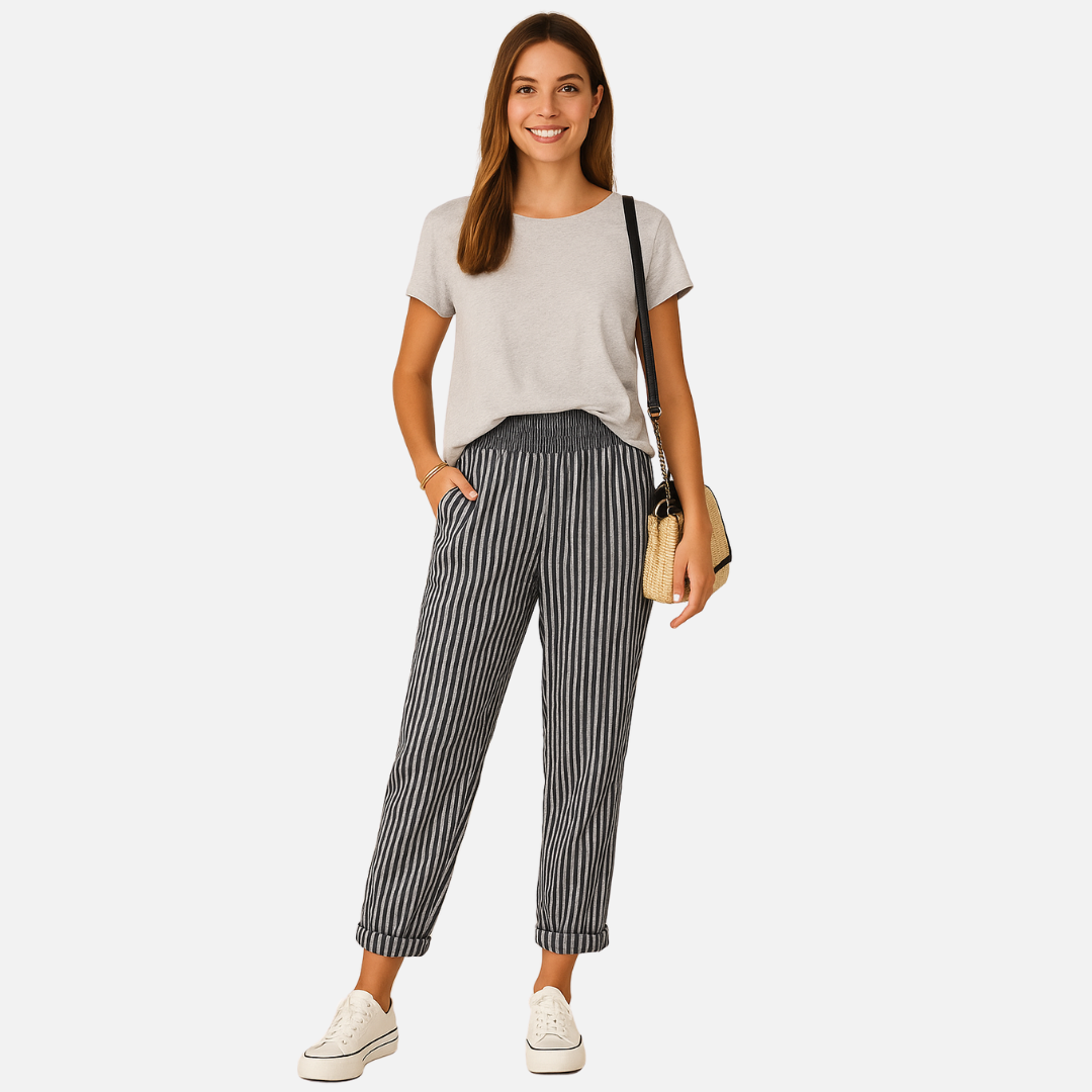 Women’s Casual Striped Linen Pants - Women's Linen Trousers