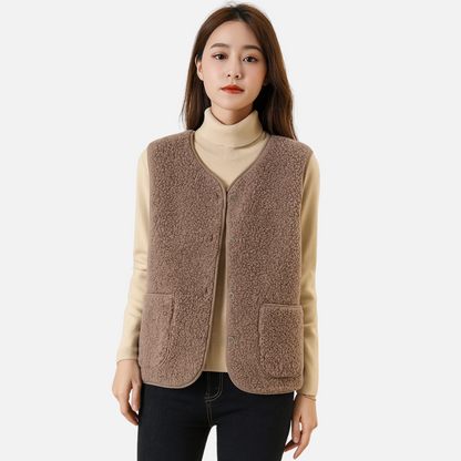 Women's Casual Soft Bodywarmer - Teddy Fleece Sleeveless Jacket