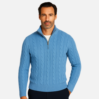 Men's Cotton Knit Half-Zip Sweater - Knitted Half-Zipper
