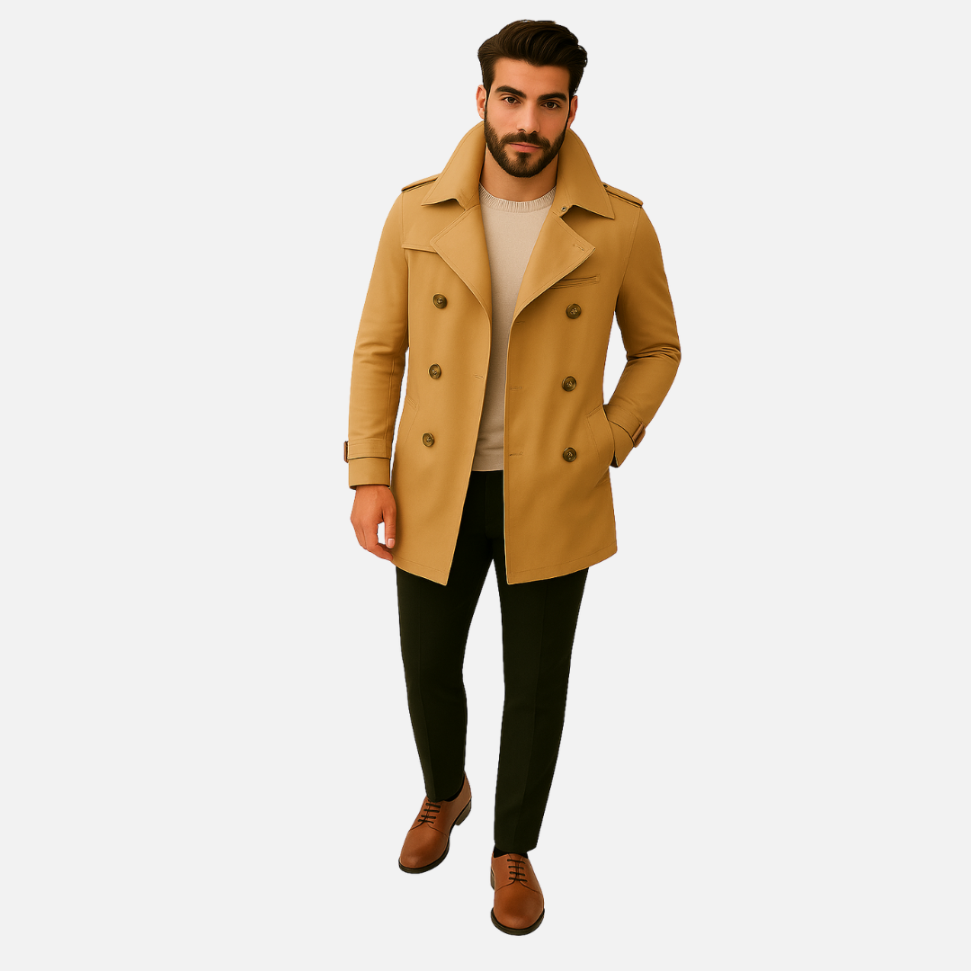Men’s Long Trench Coat Jacket - Windproof Trench Coat