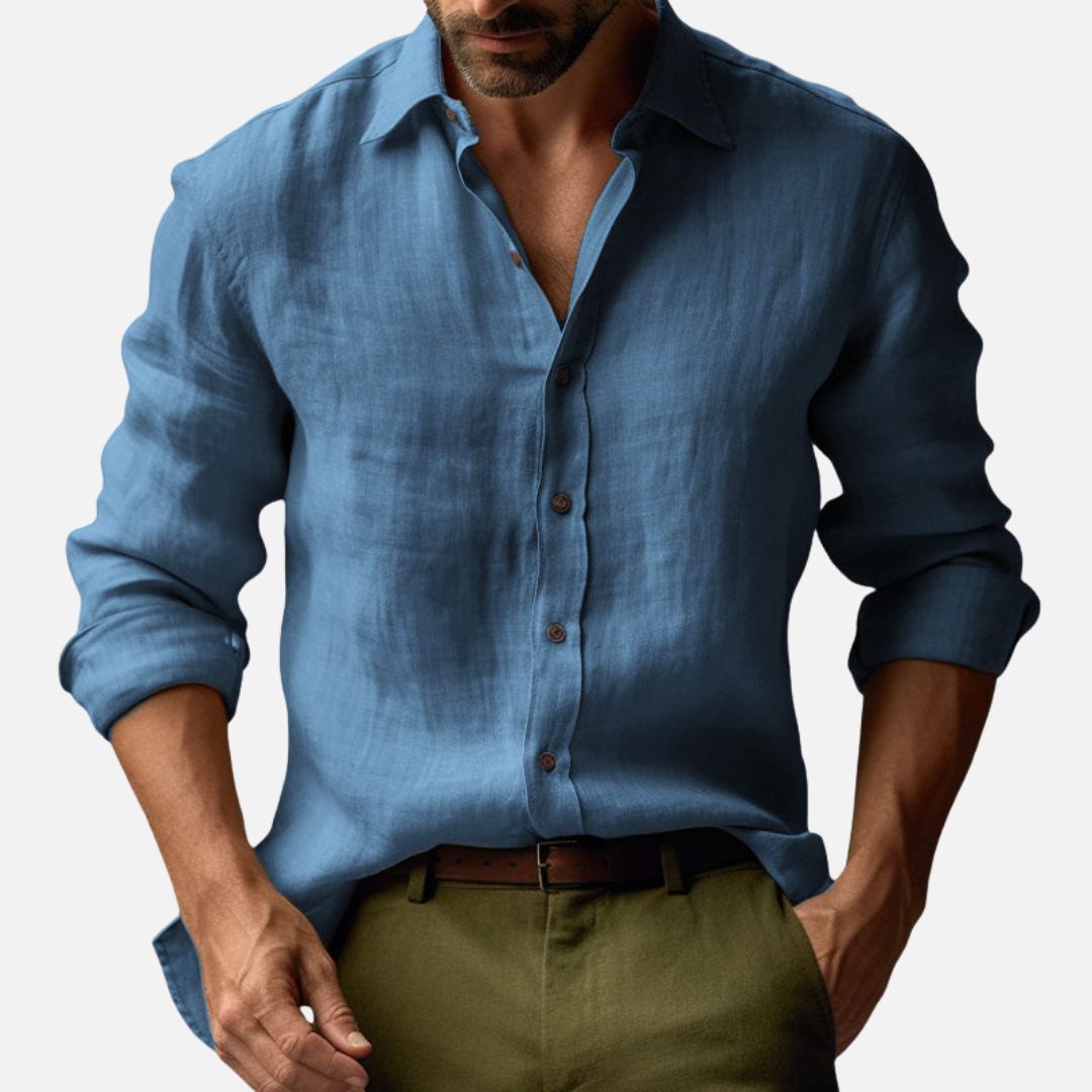 Men's Vintage Linen Blouse - Long Sleeve Blouse