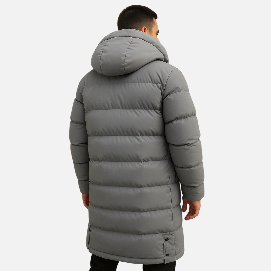 Long Men's Overcoat - Hooded Long Puffer Parka