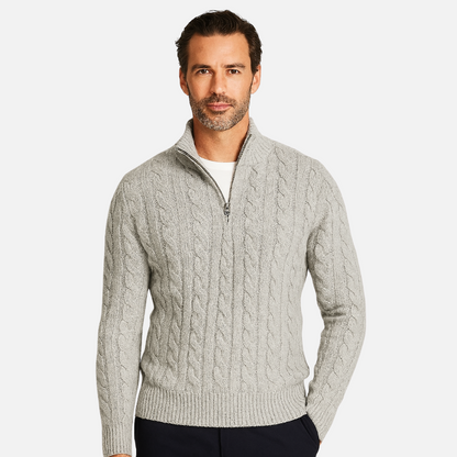 Men's Cotton Knit Half-Zip Sweater - Knitted Half-Zipper