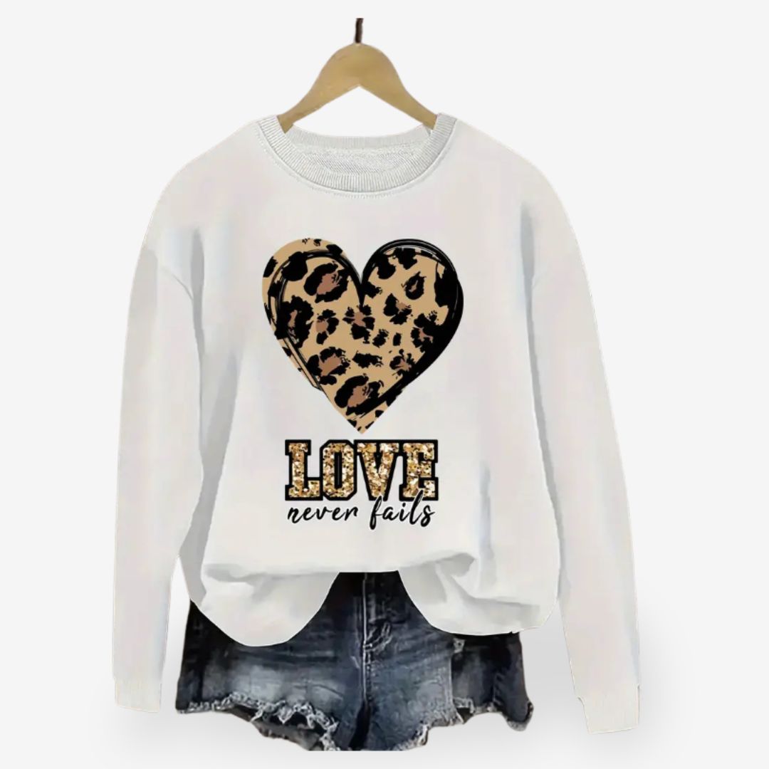 Women’s Sweatshirt with Panther Print Heart Design