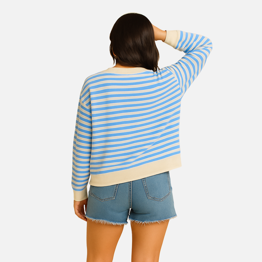Women's Striped Cotton Sweater - Cozy Sweater