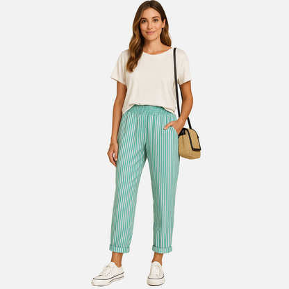 Women’s Casual Striped Linen Pants - Women's Linen Trousers
